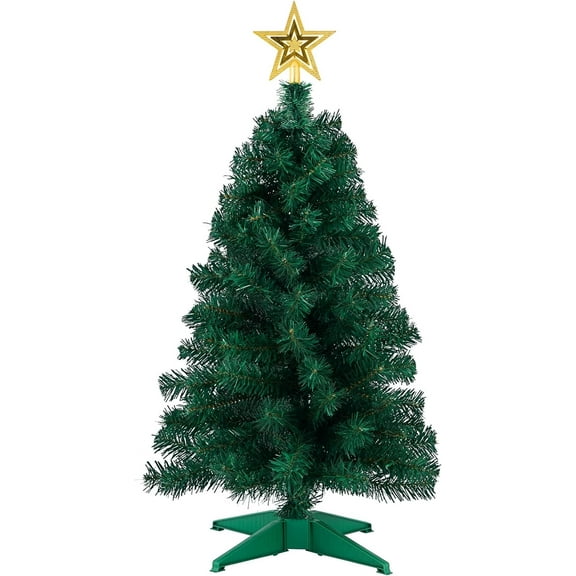 Gleam Adorn 3ft Artificial Christmas Tree with Gold Tree Topper Star, Mini Xmas Pine Tree with 4-Leg Stable Plastic Base, Small Tabletop Christmas Decoration for Home Office Holiday Party Indoor Use