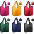 thumbnail image 1 of Gleam Adorn Colorful Reusable Grocery Bags 6 Pack, Heavy Duty Totes for Women, Foldable Grocery Bag Large Shopping Totes with Handles for Work,Travel,Gift, Store, Polyester Washable Reusable Tote Bag, 1 of 14