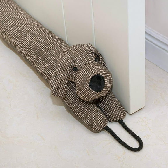 Gleam Adorn Under Door Draft Stopper Decorative Wind Stopper 30 inch for Door & Window, Weighted Animal Air Draft Stopper Snake Noise Blocker for Bottom of Door with Hanging Loops -Brown Dog