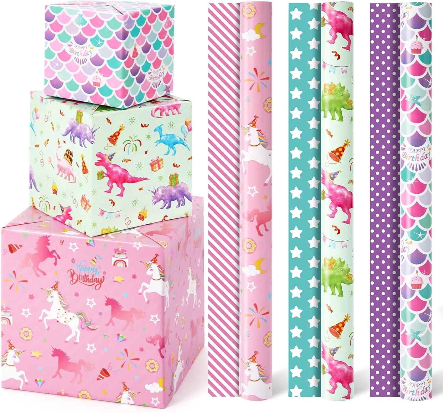 Gleam Adorn Girl Birthday Wrapping Paper Rolls 3 Rolls 17”