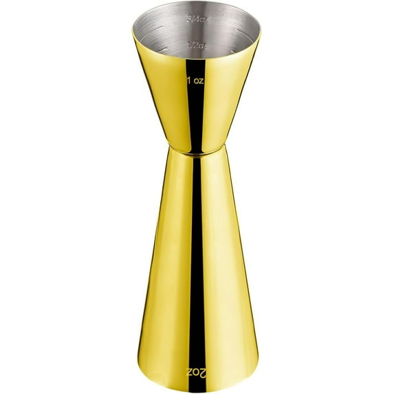 Gleam Adorn Jigger for Bartending, Double Cocktail Jigger Japanese Premium 304 Food Grade Stainless Steel Jigger 2 OZ 1 OZ with Measurements Inside, Flat Edge Gold