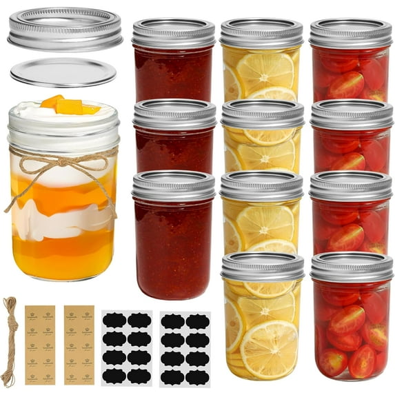Gleam Adorn Small Mason Jars 8 oz - 12 Pack, Regular Mouth Mason Jar with Lids and Seal Bands, Small Glass Canning Jar for Spice, Jam, Honey, Jelly, Dessert, Shower Wedding Favors, DIY Candles Decor