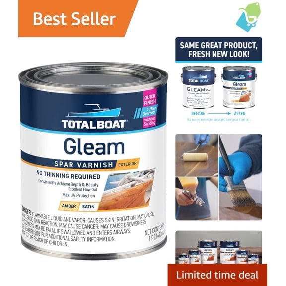Gleam Low-Sheen Marine Varnish - Quick Drying Satin Finish for Wood & Furniture