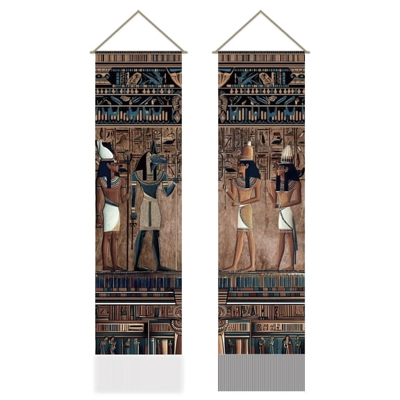 Gleamdisplay Ancient Egyptian Tapestry Wall Hanging, 2-Pack - Hieroglyphics Pharaoh Art, 51x13 Inches with Tassels for Bedroom Living Room Decor