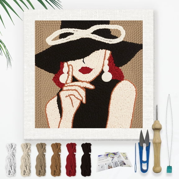 Gleamdisplay Elegant Lady DIY Punch Needle Embroidery Kit - Beginner Friendly, 9.4 Inch Includes Frame & Tools