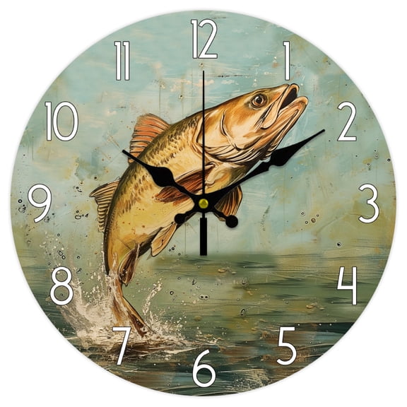 Gleamdisplay Fish Wall Clock, 12 Inch - Silent Non-Ticking Battery Operated for Living Room Bedroom Kitchen Office