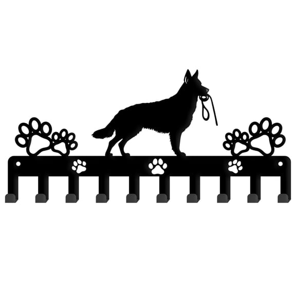 Gleamdisplay German Shepherd Key Holder, 10 Hooks Wall Mounted - Black Metal Organizer Rack for Entryway Kitchen Front Door