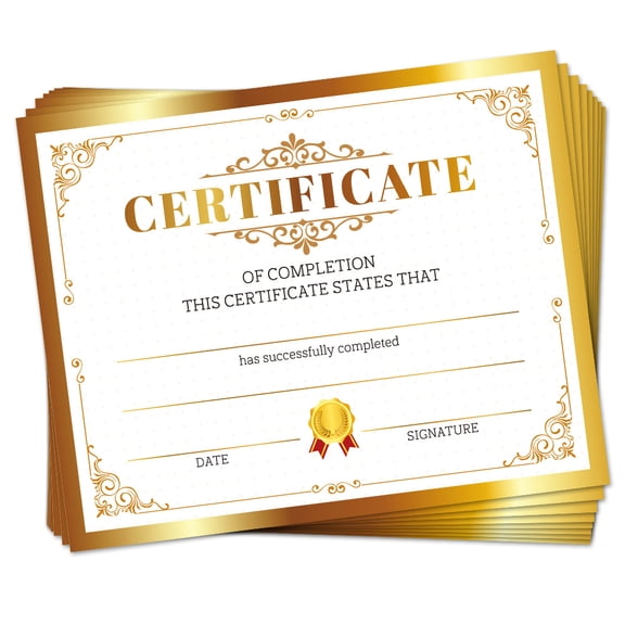 Gleamdisplay Gold Certificate of Achievement Paper, 30-Pack - 9.8x7.8 Inches Blank Award Recognition Stationery for Training Completion Preschool Graduation