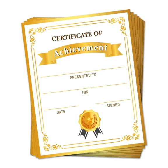 Gleamdisplay Golden Border Certificate of Achievement Paper, 30-Pack - 9.8x7.8 Inches Blank Award Recognition Stationery for Preschool Kindergarten Graduation