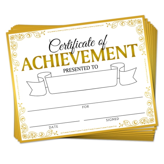 Gleamdisplay Gold Certificate of Achievement Paper, 30-Pack - 9.8x7.8 Inches Blank Award Recognition Stationery for Graduation