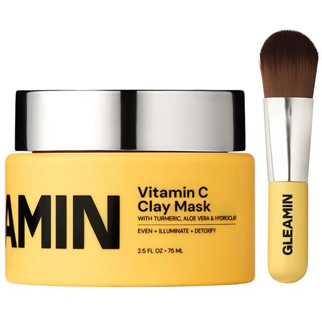 Gleamin Turmeric Vitamin C Clay Mask & Brush Vegan Clay Facial Mask
