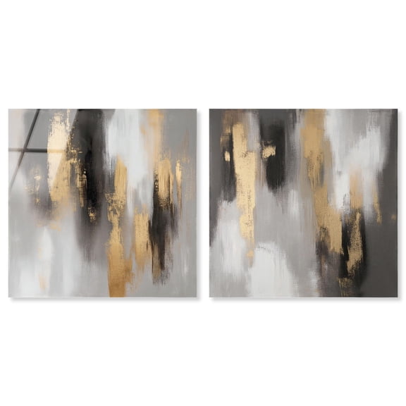 Gleaming Abyss Set Acrylic Print Black Gold Wall Art Set by Art Remedy, Ready to Hang, 16 x 16