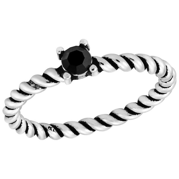 Gleaming Black Crystal Spiral Twisted Band .925 Sterling Silver Ring-9