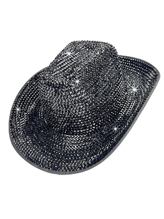 Gleaming Bride Hat Sparkly Rhinestones Embellished Panama Hat for Party