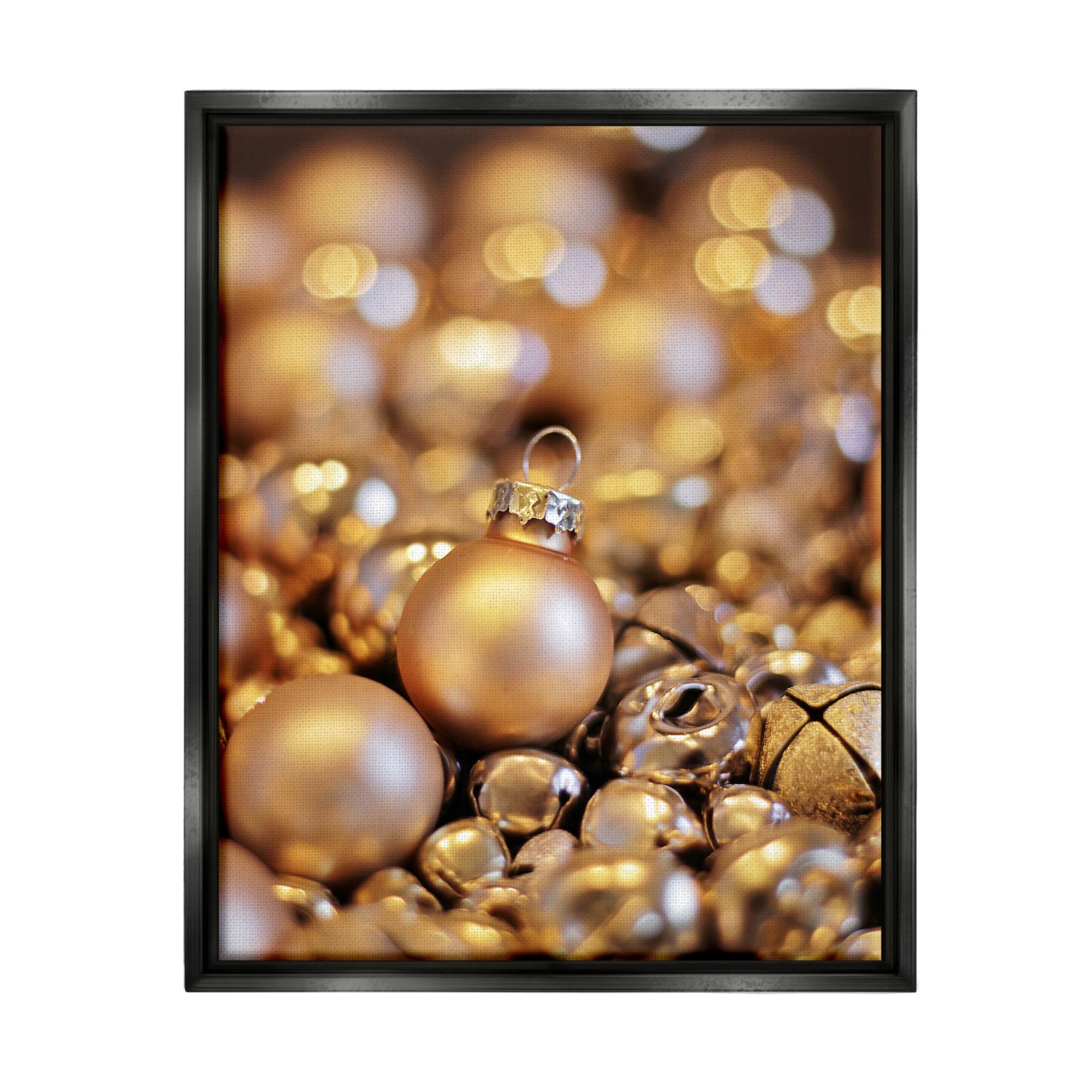 Gleaming Christmas Ornaments Bells Holiday Photograph Jet Black Framed Art Print Wall Art