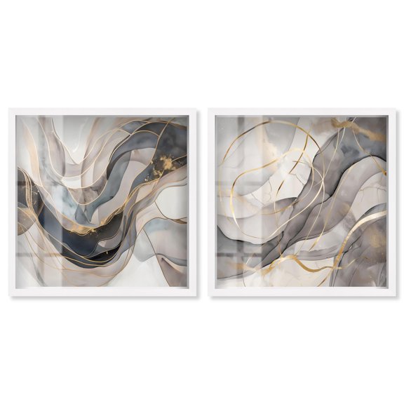 Gleaming Horizons Duo Shadowbox Print Abstract Wall Art Set by Art Remedy, White Frame, 20 x 20