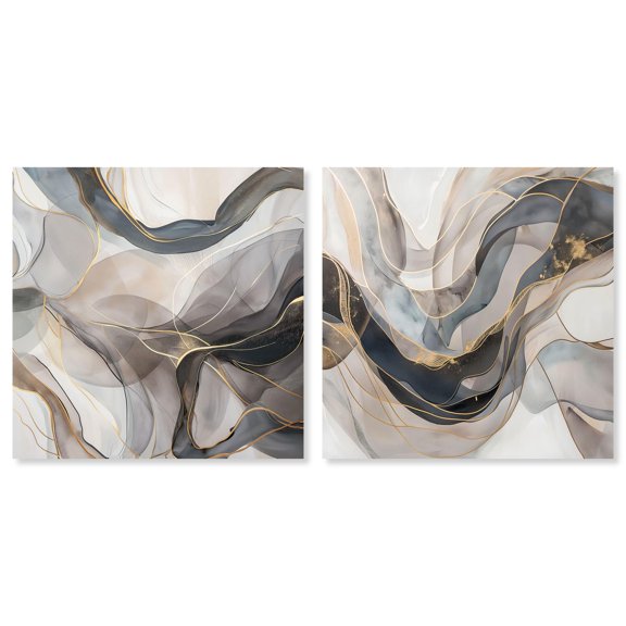 Gleaming Horizons Set Canvas Set of 2 Earth Tone Art by Art Remedy, Gallery Wrapped, 12 x 12