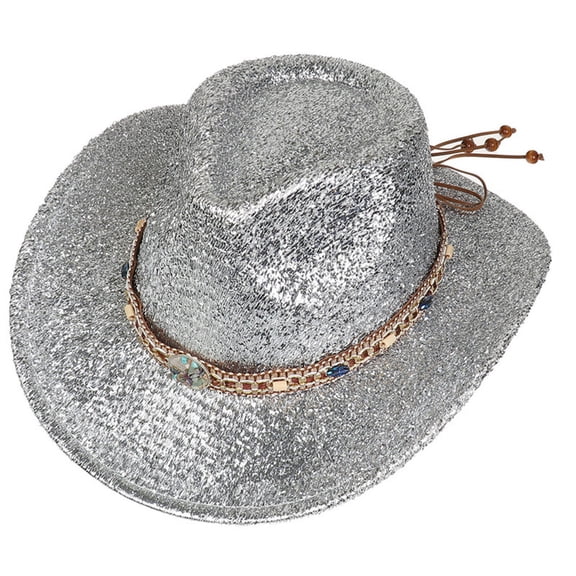 Gleaming Panama Hat Hat Sparkly Cowboy Hat Sequined Hat for Music Festivals Rapper Cowboy Hat Western Hat