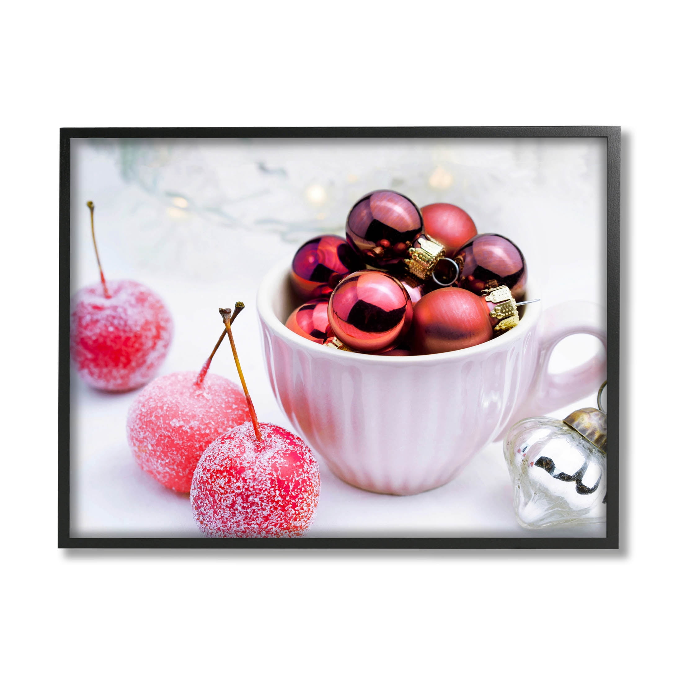 Gleaming Red Christmas Ornaments Holiday Photograph Black Framed Art Print Wall Art