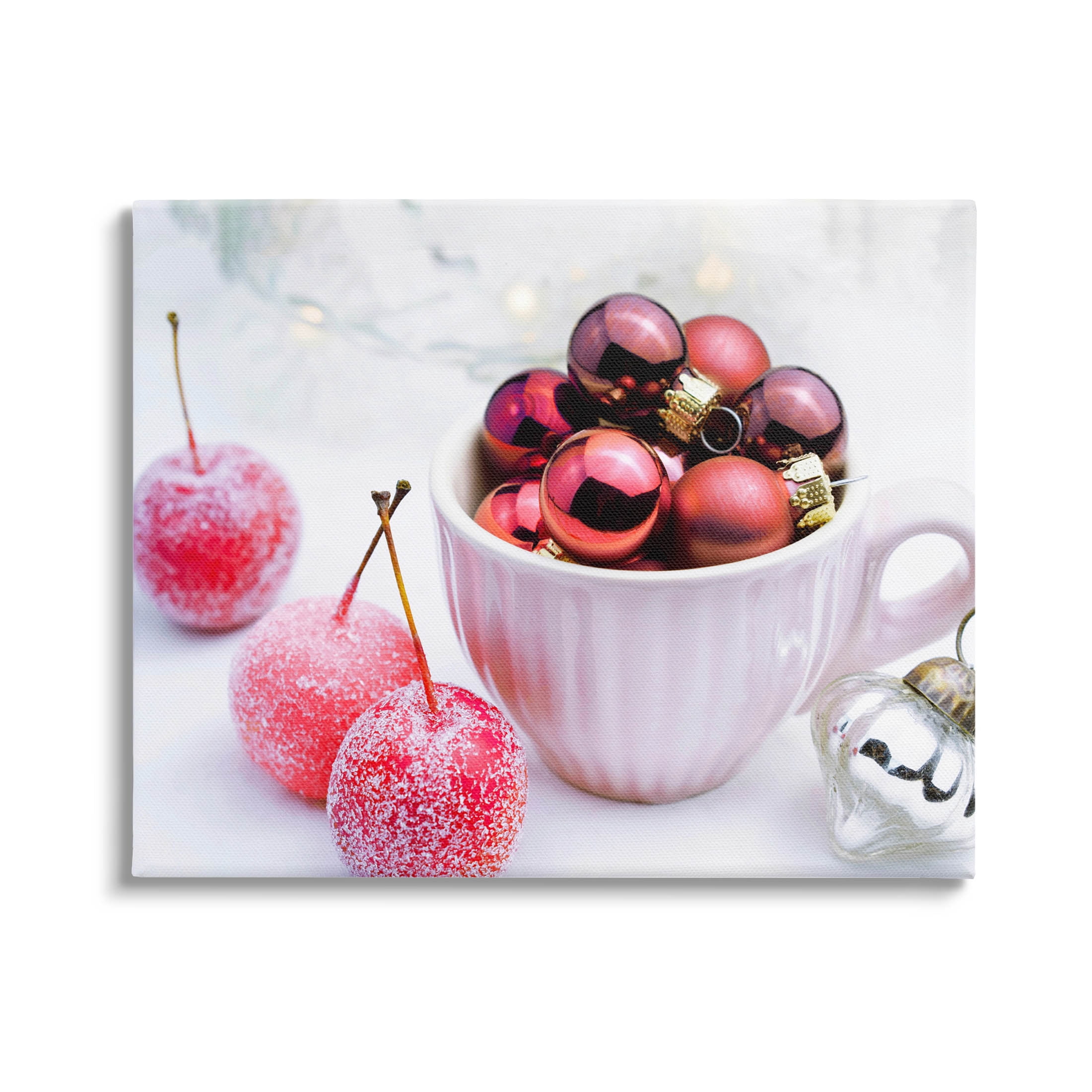 Gleaming Red Christmas Ornaments Holiday Photograph Gallery Wrapped Canvas Print Wall Art