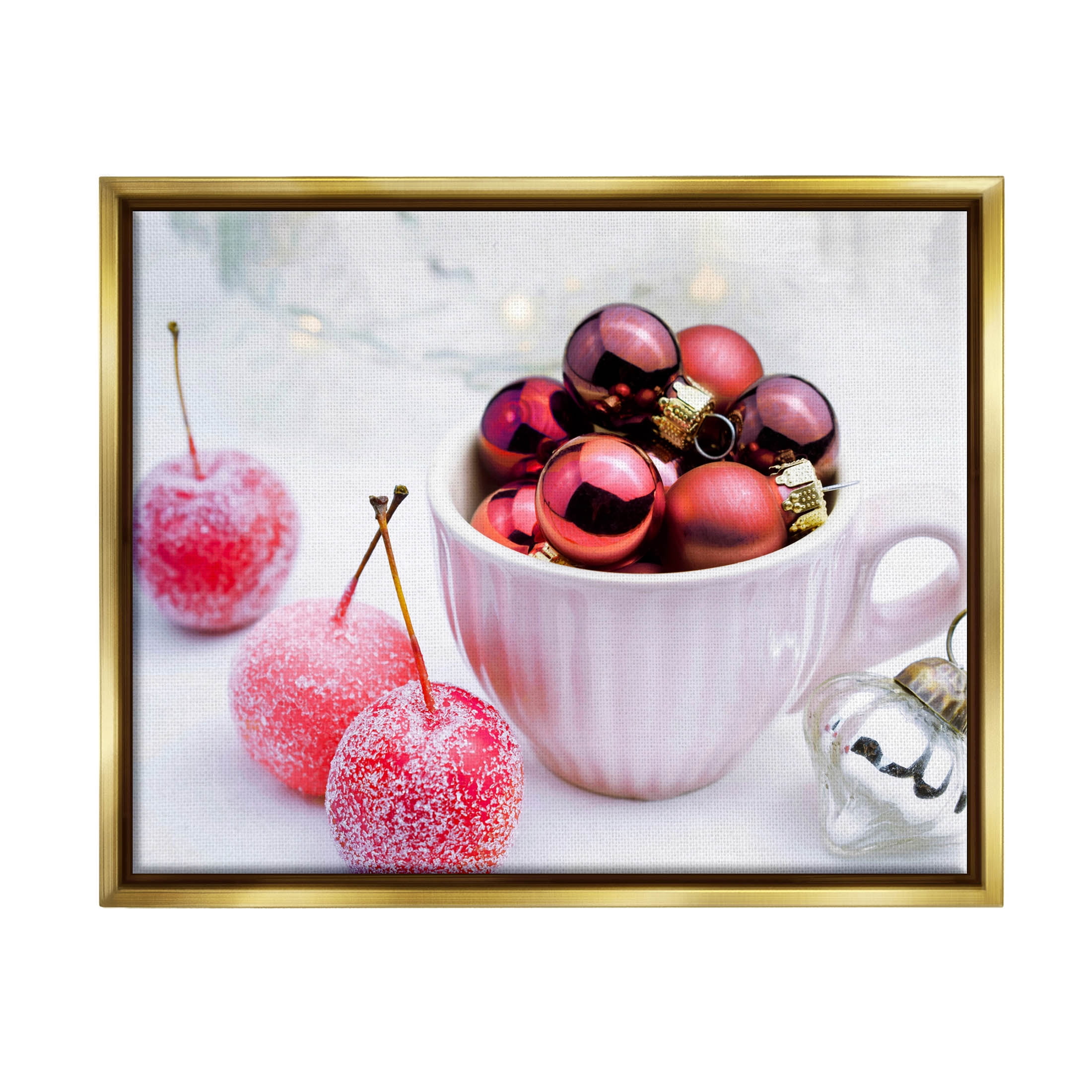 Gleaming Red Christmas Ornaments Holiday Photograph Metallic Gold Framed Art Print Wall Art