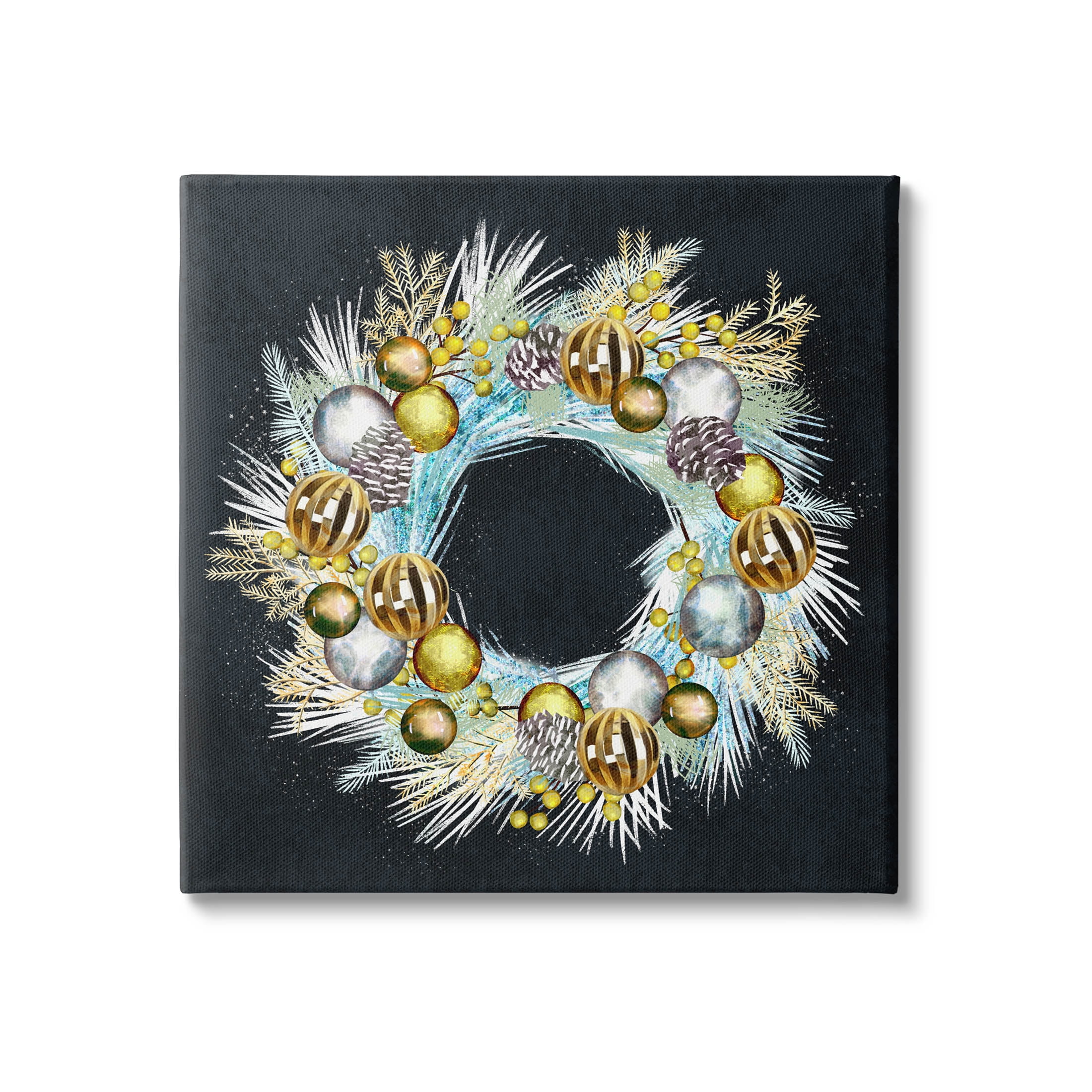 Gleaming Seasonal Pine Wreath Holiday Graphic Art Gallery Wrapped Canvas Print Wall Art