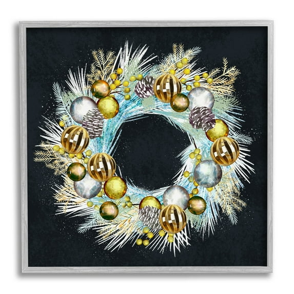 Gleaming Seasonal Pine Wreath Holiday Graphic Art Gray Framed Art Print Wall Art