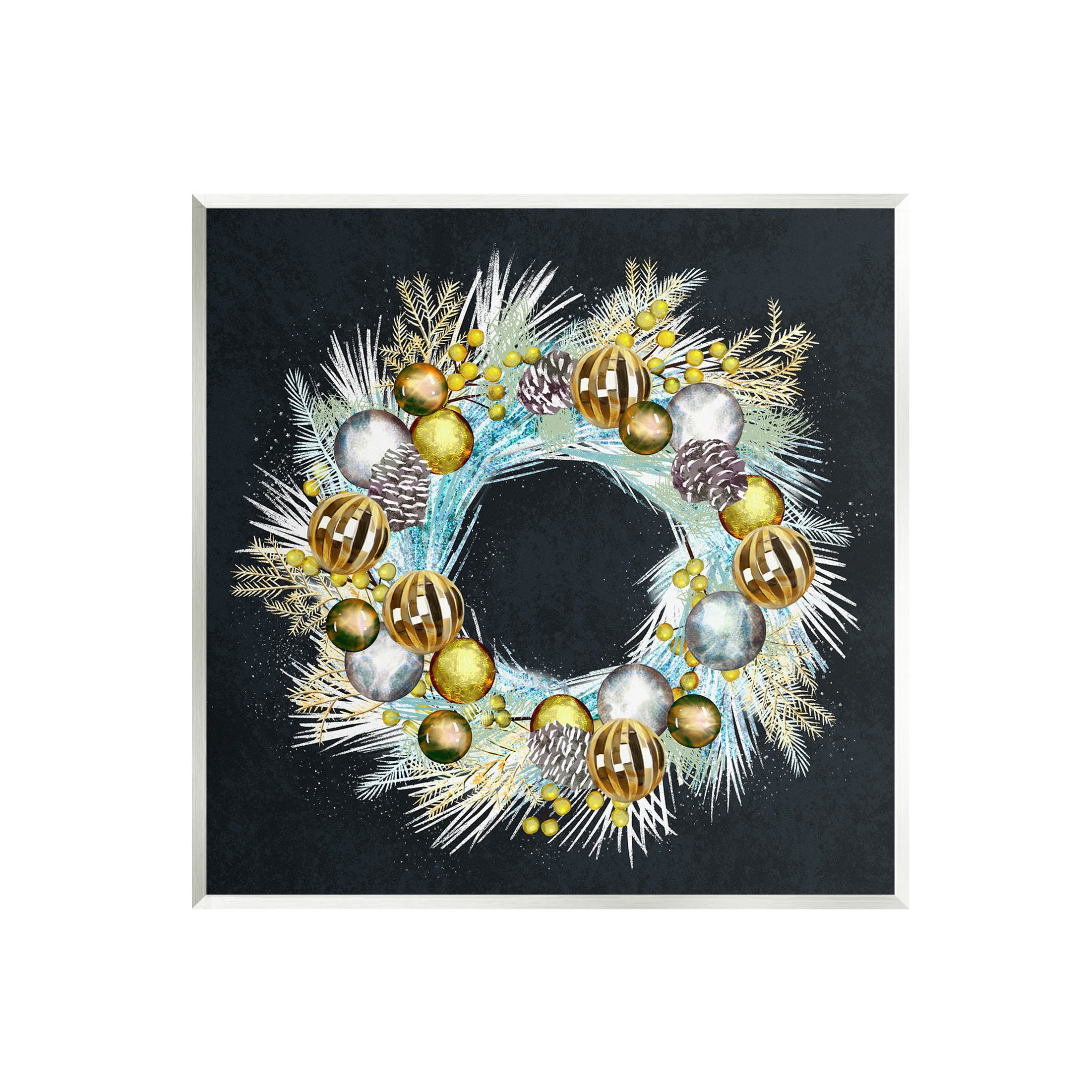 Gleaming Seasonal Pine Wreath Holiday Graphic Art Unframed Art Print Wall Art