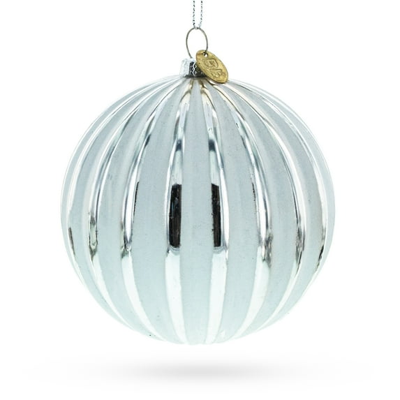 Gleaming Silver Ribbed Glass Christmas Ornament