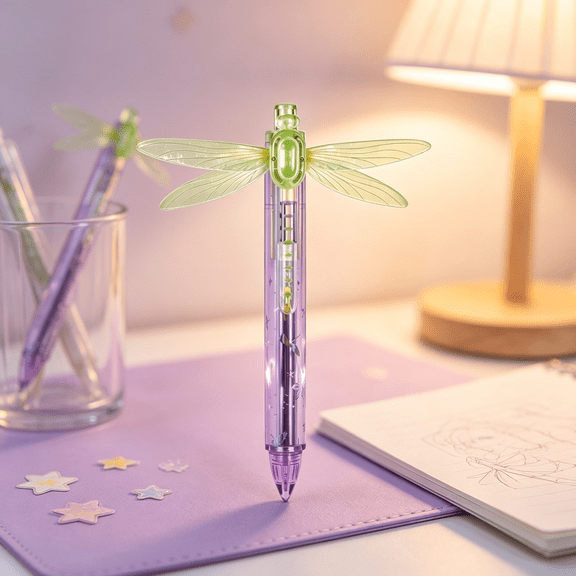 Gleaming Wings Dragonfly Pen, Dragonfly Pen With Moving Wings,Cute Novelty Dragonfly Click Pen With Translucent Barrel, Creative Simulation Ballpoint Pen For School Office & Desk Decor