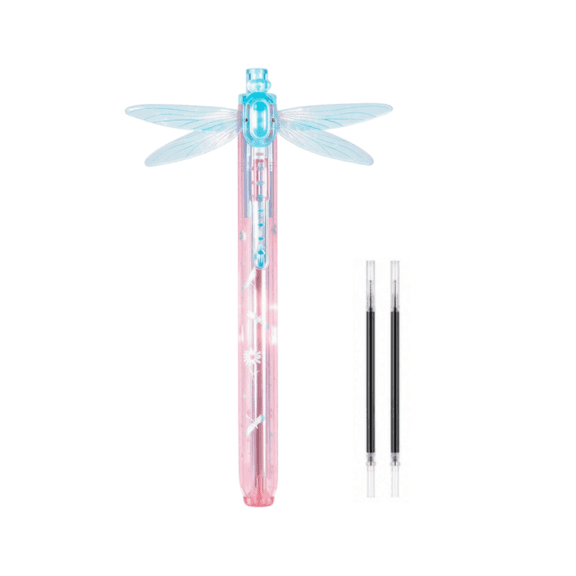 Gleaming Wings Dragonfly Pen, Whimsical Movable Wing Ballpoint Pen, Click‑Activated Dragonfly Stationery, Great For Journaling Work, Office Note‑Taking And Personal Desk Decoration,A,2 Pen Refills