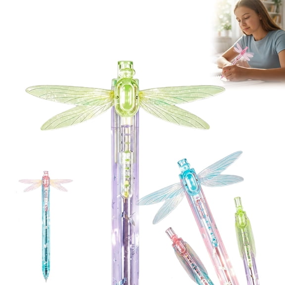 Gleaming Wings Dragonfly Pen with Moving Wings, Cute Adult Novelty Click Pen, Translucent Barrel Ballpoint for Journaling, Office & Desk (Teal)