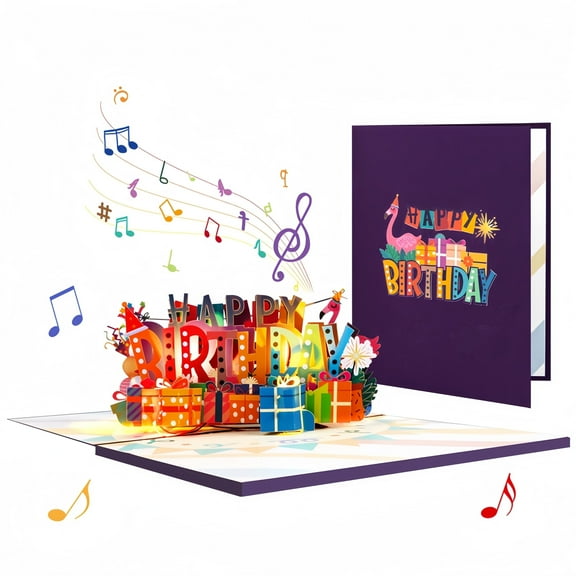 3D Pop-Up Birthday Card with Lights & Music – Colorful Greeting Card with Envelope, Flamingo Theme Options, Gift Card for Kids & Adults