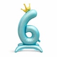 thumbnail image 1 of 42” Standing Crown Number 6 Balloon, Large Blue Foil Balloon for Birthday Party Decorations, 1 of 7