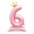 thumbnail image 1 of 42” Standing Crown Number 6 Balloon, Large Pink Foil Balloon for Birthday Party Decorations, 1 of 7