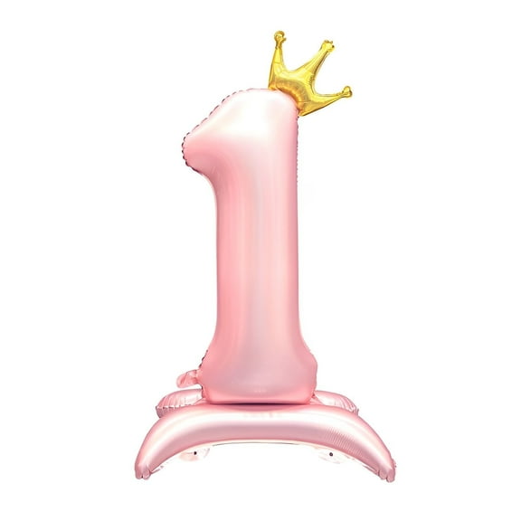 42” Standing Crown Number 1 Balloon, Large Pink Foil Balloon for Birthday Party Decorations