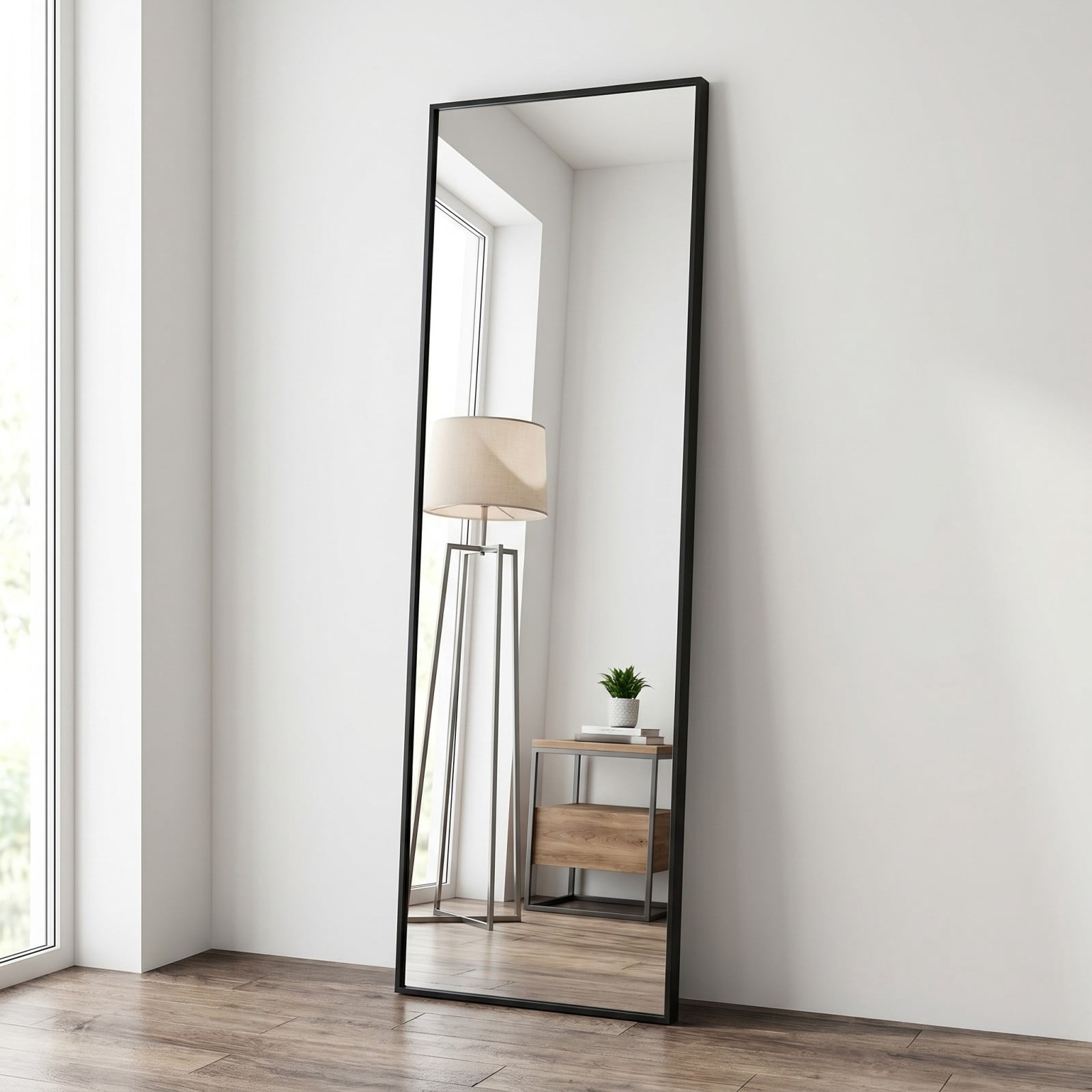 Gleamira 14"x58" Rectangular Full Length Mirror Floor Standing Mirror, Black