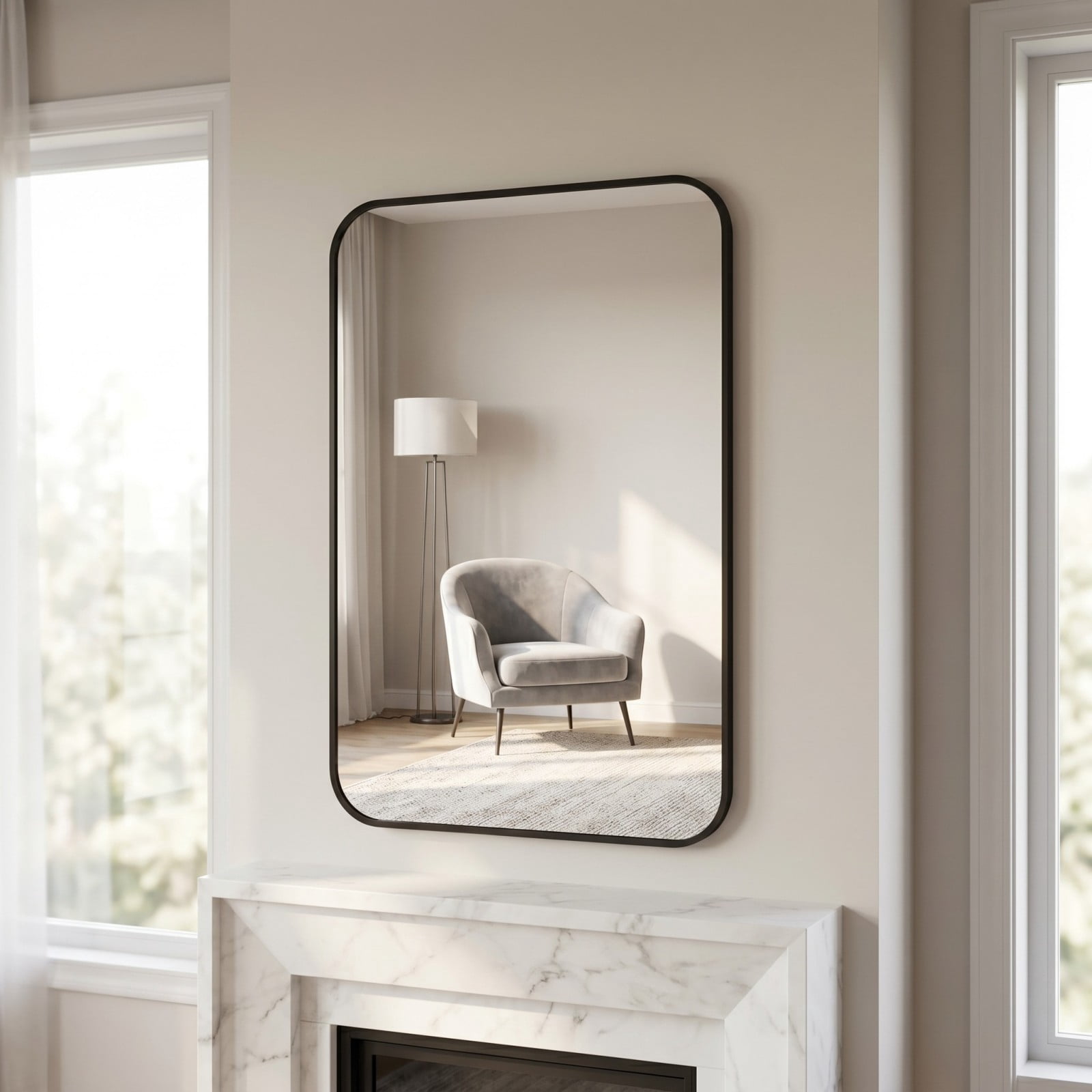 Gleamira 16"x24" Bathroom Mirror Wall-Mounted Mirror with Rectangular Metal Frame, Black