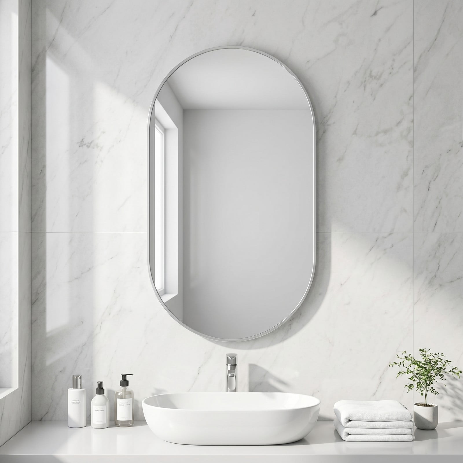 Gleamira 16"x24" Oval Mirror Bathroom Vanity Mirror Wall-Mounted Mirror, Silver