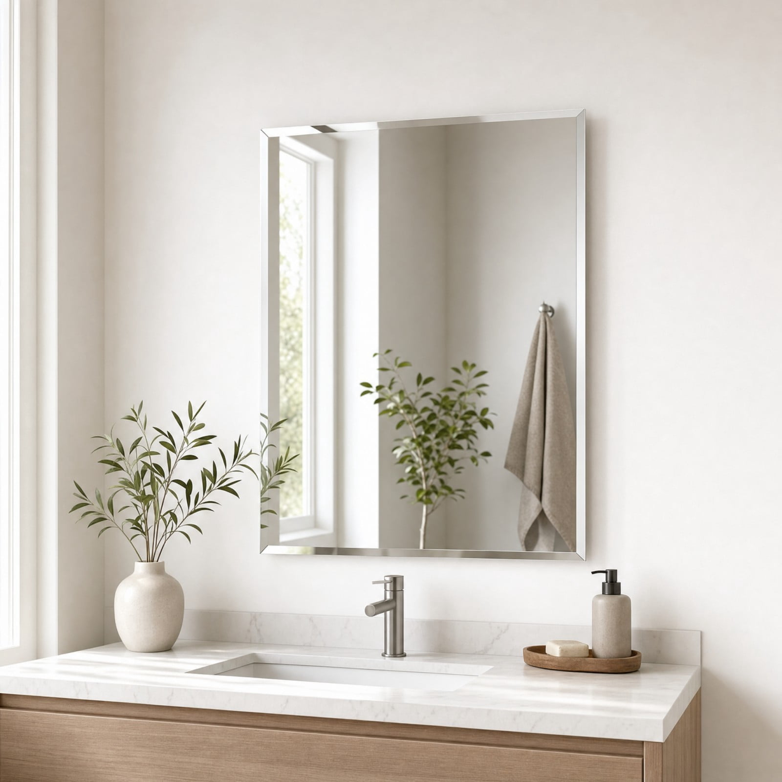 Gleamira 18"x24" Frameless Bathroom Mirror Rectangle Wall Mirror with Beveled Edge Vanity Mirror Over Sink