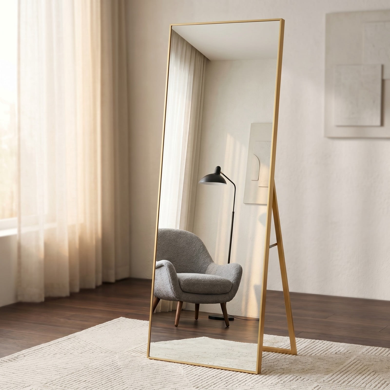 Gleamira 18"x57" Rectangular Full Length Mirror Floor Standing Mirror, Gold