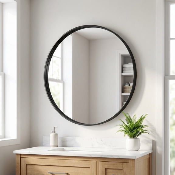 Gleamira 20" Round Bathroom Mirror Vanity Wall Mounted Mirror with Deep Frame, Black