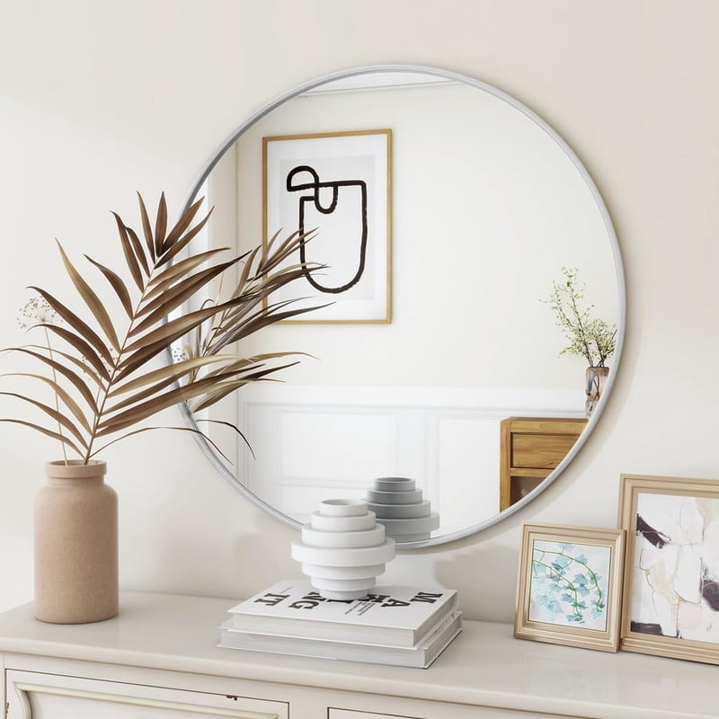 Gleamira 20" Round Wall Vanity Mirror Bathroom Mirror with Aluminum Alloy Frame, White