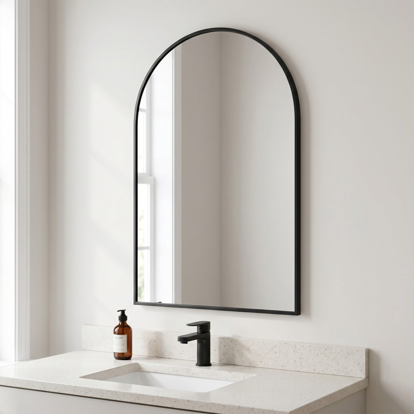 Gleamira 20"x28" Arched Bathroom Mirror Wall Mounted Mirror with Metal Frame, Black