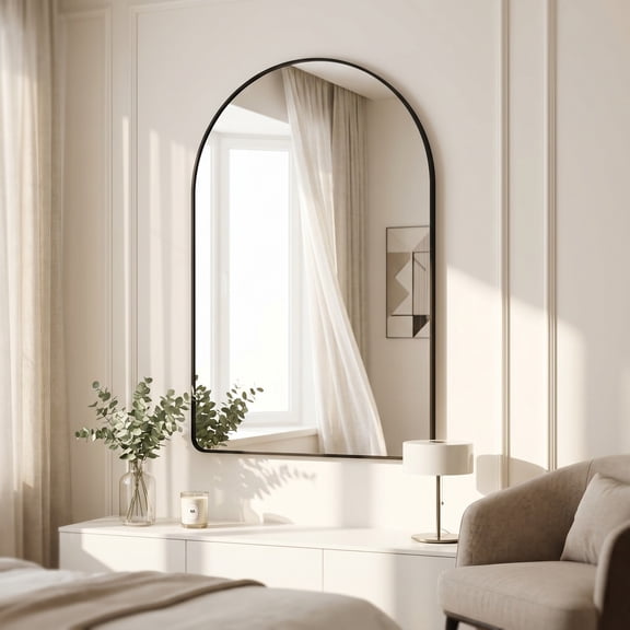 Gleamira 20"x28" Arched Bathroom Wall Mirror Rounded Corner Vanity Mirror with Metal Frame, Black