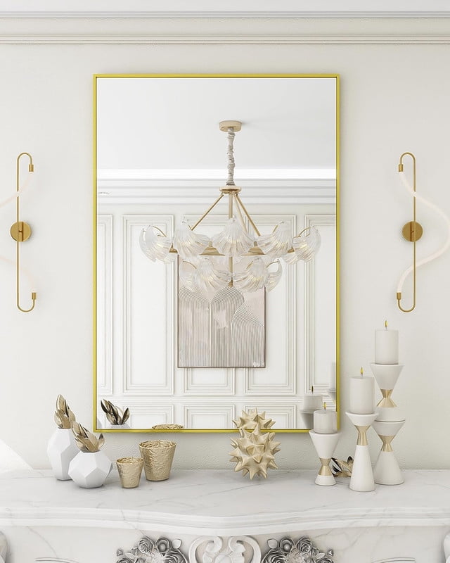 Gleamira 20"x28" Bathroom Wall Mirror with Rectangular Metal Frame, Gold