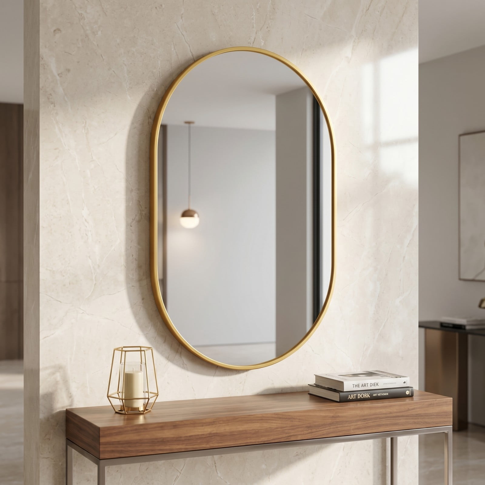 Gleamira 20"x28" Oval Mirror Bathroom Vanity Mirror Wall-Mounted Mirror, Gold