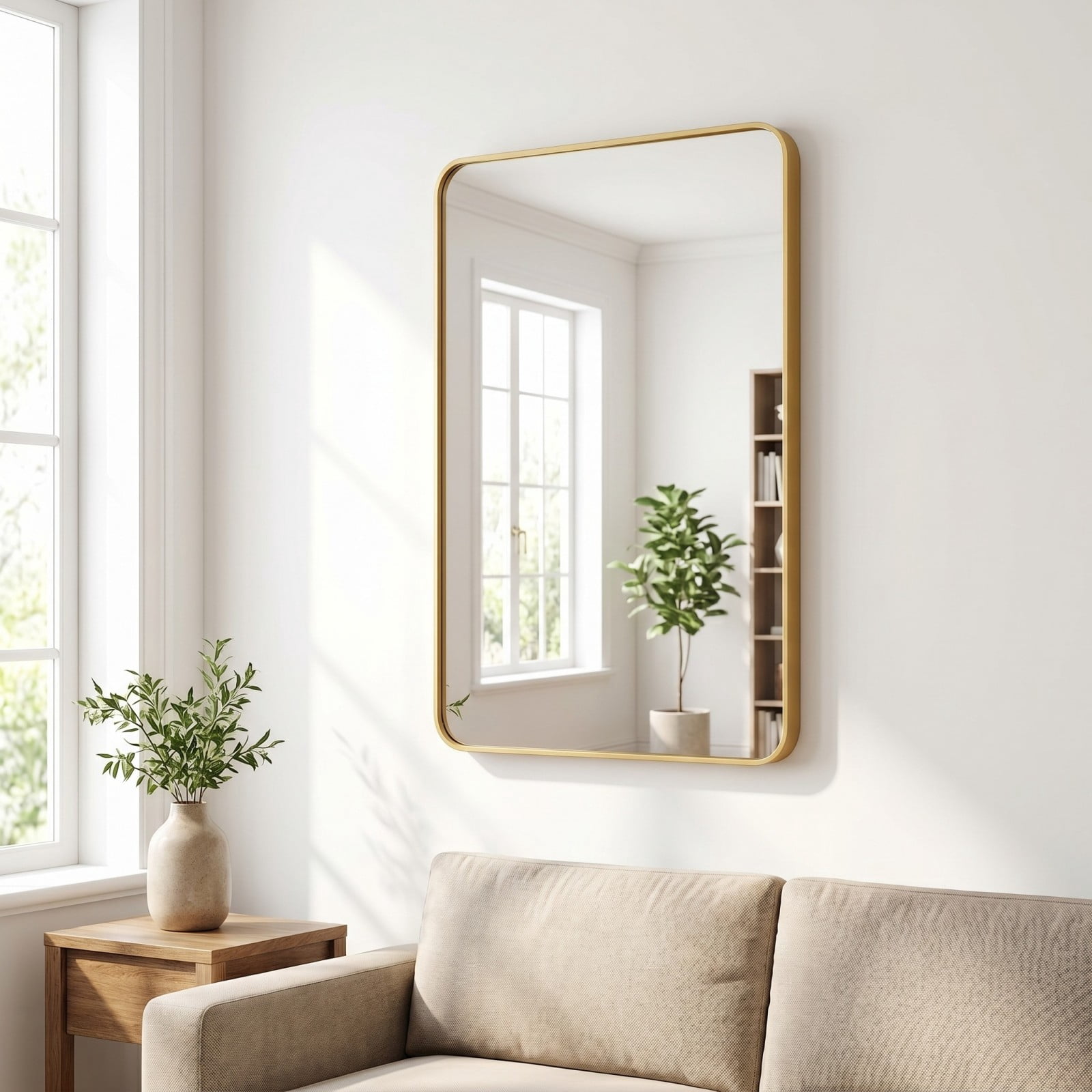Gleamira 20"x28" Rectangular Bathroom Mirror Wall-Mounted Vanity Mirror, Gold