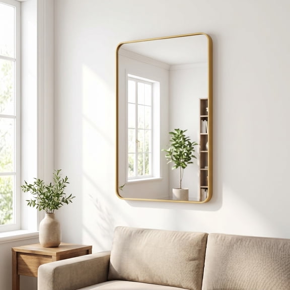 Gleamira 20"x28" Rectangular Bathroom Mirror Wall-Mounted Vanity Mirror, Gold
