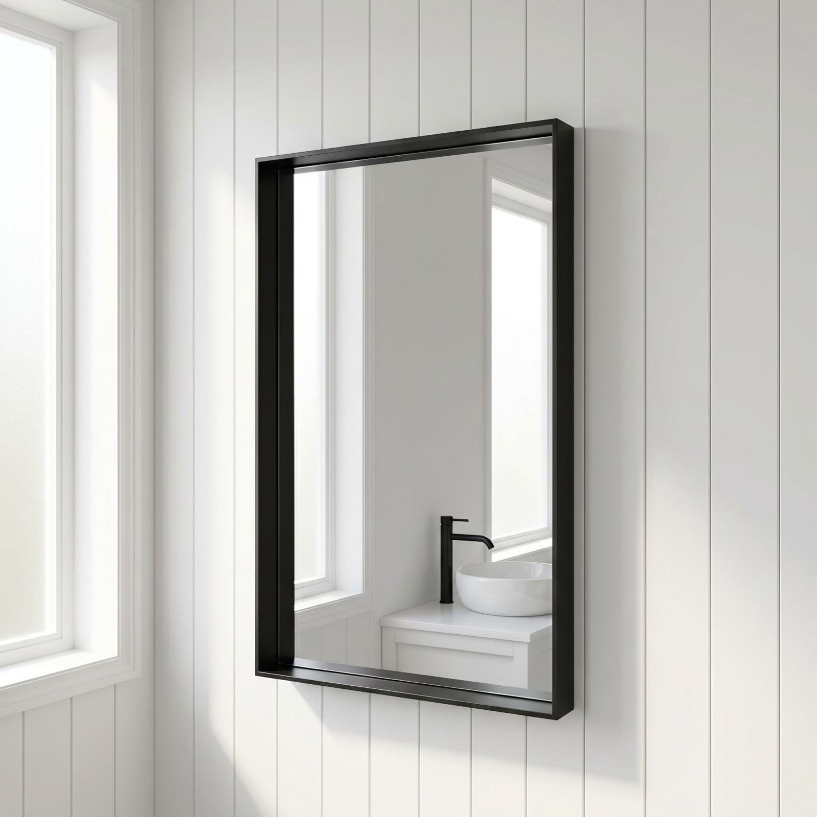 Gleamira 20"x28" Rectangular Bathroom Mirror Wall Vanity Mirror with Deep Frame, Black